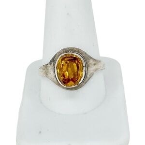 Vintage sterling silver citrine glass signet ring